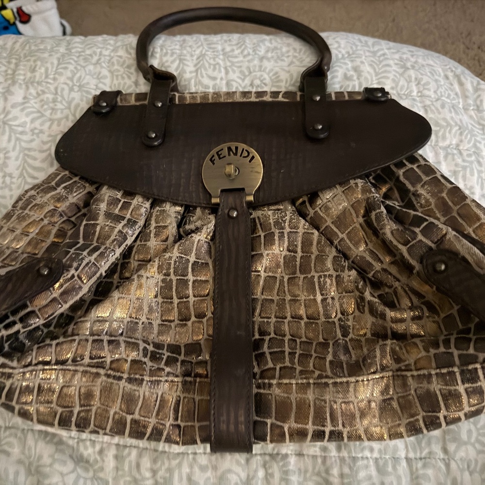 FENDI Borsa Magic Handbag Crocodile Embossed Leather